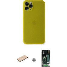 Cepte Toptan iPhone 11 Pro Max Yadigar Yansıma Serisi - Siyah 360 Mat Full Body Arka Koruyucu + Mavi Renkli Kamera Lens Koruma Cam
