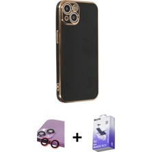 Cepte Toptan iPhone 14 Yankı Serisi - Siyah Bilvis 5in1 5d Magic Hayalet Cam Ekran Koruyucu + Kırmızı Raze Metal Kamera Lens