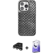 iPhone 15 Pro Siluet Form Serisi - Siyah Bilvis 5in1 5d Magic Hayalet Cam Ekran Koruyucu + Gümüş Raze Metal Kamera Lens