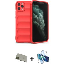 Cepte Toptan iPhone 11 Pro Max Atlas Koleksiyonu - Siyah 3D Antistatik Seramik Nano Ekran Koruyucu + Yeşil Rainbow Kamera Lens Koruma Cam