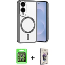 Cepte Toptan Galaxy S25 Edge Nova Işık Özel Seri - Siyah Bilvis 3D Cam Ekran Koruyucu + Gümüş Raze Metal Kamera Lens