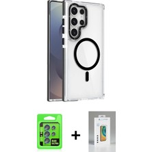 Cepte Toptan Galaxy S25 Ultra Kozmos Doku Koleksiyonu - Şeffaf Polymer Nano Ekran Koruyucu + Mavi Raze Metal Kamera Lens