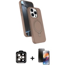 Cepte Toptan iPhone 15 Pro Max Iz Işık Koleksiyonu - Siyah 3D Antistatik Mat Seramik Nano Ekran Koruyucu + Turuncu Pvd Metal Kamera Lens