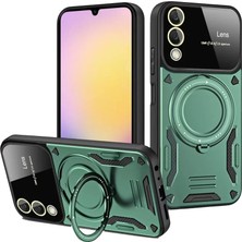 Newface Samsung Galaxy S25 Edge Kılıf Joy Lens Standlı Kapak - Koyu Yeşil