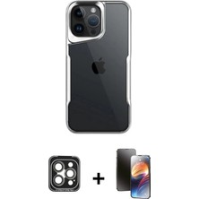 Cepte Toptan iPhone 15 Pro Max Akış Çizgi Koleksiyonu - Siyah 3D Antistatik Mat Seramik Nano Ekran Koruyucu + Gri Pvd Metal Kamera Lens