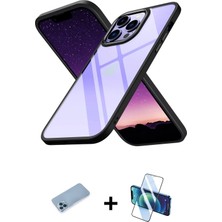 Cepte Toptan iPhone 13 Pro Max Nova Işık Serisi - Siyah 3D Antistatik Cam Ekran Koruyucu + Mavi Shine Kamera Lens Koruma Cam