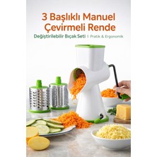 Aşkana 3 Başlıklı Manuel Çevirmeli Ergonomik Rondo-Rende Seti,değiştirilebilir Bıçaklı Pratik Dilimleyici
