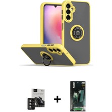Cepte Toptan Galaxy S24 Yörünge Çizgi - Siyah 360 Mat Full Body Arka Koruyucu + Derin Mor Pvd Metal Kamera Lens