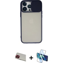 Cepte Toptan iPhone 13 Pro Max Vadi Çizgi - Siyah 3D Antistatik Cam Ekran Koruyucu + Kırmızı Rainbow Kamera Lens Koruma Cam