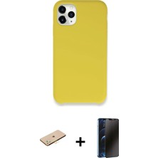 Cepte Toptan iPhone 11 Pro Zirve Modern Özel Seri - Siyah 3D Antistatik Hayalet Cam Ekran Koruyucu + Sarı Renkli Kamera Lens Koruma Cam