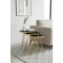 Mooncapella 3’lü Zigon Sehpa Seti – 33 cm – Gold Metal Ayaklı Siyah