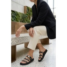 Stilbagshoes Beyzi Gold Boncuk Detaylı Kadın Terlik Siyah