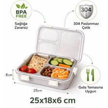 Tiny Wood 3 Gözlü Çelik Yemek Kabı – Yetişkin Beslenme Kabı, Sızdırmaz Lunch Box, Büyük Boy