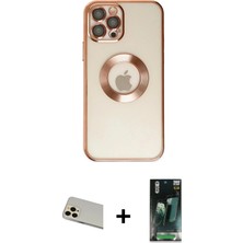 iPhone 12 Pro Pusula Form - Şeffaf 360 Full Body Arka Koruyucu + Gold Rainbow Kamera Lens Koruma Cam