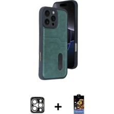 Cepte Toptan iPhone 16 Pro Max Yörünge Işık Serisi - Siyah Buffer Hayalet Cam Ekran Koruyucu + Gümüş Pvd Metal Kamera Lens