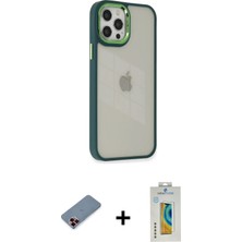 Cepte Toptan iPhone 12 Pro Max Eksen Doku Prime - Siyah Polymer Nano Ekran Koruyucu + Kırmızı Metal Kamera Lens Koruma Cam