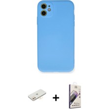 iPhone 11 Ahenk Serisi - Siyah Bilvis 3D Mat Cam Ekran Koruyucu + Sarı Renkli Kamera Lens Koruma Cam