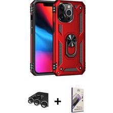 Cepte Toptan iPhone 13 Pro Max Ahenk Klasik Koleksiyonu - Siyah Bilvis 3D Mat Cam Ekran Koruyucu + Gümüş Raze Metal Kamera Lens