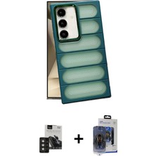 Cepte Toptan Galaxy S24 Yadigar Doku Özel Seri - Siyah Vanessa Magic Cam + Titan Gri Pvd Metal Kamera Lens