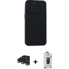 Cepte Toptan iPhone 15 Pro Atlas Minimal Prime - Siyah Bilvis Hayalet Cam Ekran Koruyucu + Lacivert Raze Metal Kamera Lens