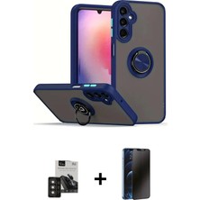 Cepte Toptan Galaxy S24 Yörünge Çizgi - Siyah 3D Antistatik Hayalet Cam Ekran Koruyucu + Titan Gri Pvd Metal Kamera Lens