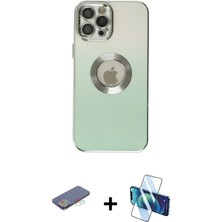 Cepte Toptan iPhone 12 Pro Max Kutup Yansıma Özel Seri - Siyah 3D Antistatik Seramik Nano Ekran Koruyucu + Mavi Renkli Kamera Lens Koruma Cam