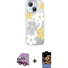 Cepte Toptan iPhone 14 Yörünge Işık Prime - Siyah Buffer Hayalet Cam Ekran Koruyucu + Kırmızı Raze Metal Kamera Lens