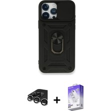 Cepte Toptan iPhone 15 Pro Max Ahenk Klasik - Siyah Bilvis 5in1 3D Magic Cam Ekran Koruyucu + Gümüş Raze Metal Kamera Lens