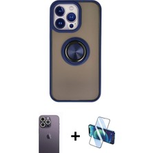 Cepte Toptan iPhone 13 Pro Max Yörünge Çizgi - Siyah 3D Antistatik Cam Ekran Koruyucu + Beyaz Neon Fosforlu Kamera Lens