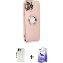 iPhone 13 Pro Max Iz Form Serisi - Siyah Bilvis 5in1 5d Magic Hayalet Cam Ekran Koruyucu + Gökkuşağı Shine Kamera Lens