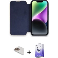 Cepte Toptan iPhone 13 Pro Max Siluet Minimal Serisi - Siyah Bilvis 5in1 5d Magic Hayalet Cam Ekran Koruyucu + Gold Pers Alüminyum Kamera Lens