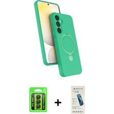 Cepte Toptan Galaxy A15 4g Iz Işık Koleksiyonu - Şeffaf Pasifik Cam Ekran Koruyucu + Siyah Raze Metal Kamera Lens