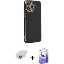 Cepte Toptan iPhone 14 Pro Max Yankı Serisi - Siyah Bilvis 5in1 5d Magic Hayalet Cam Ekran Koruyucu + Gold Band Metal Kamera Lens