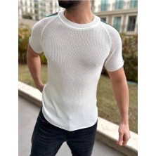 Elku Moda Tişört Örme Triko Tshirt Nefes Alabilen Desenli Terletmez Slim Fit Dar Kesim T-Shirt