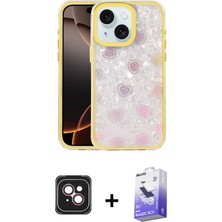 Cepte Toptan iPhone 14 Odak Prime - Siyah Bilvis 5in1 5d Magic Hayalet Cam Ekran Koruyucu + Pembe Pvd Metal Kamera Lens