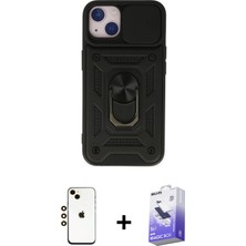 Cepte Toptan iPhone 14 Ahenk Klasik - Siyah Bilvis 5in1 5d Magic Hayalet Cam Ekran Koruyucu + Gold Shine Kamera Lens