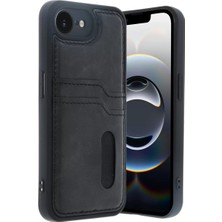 Newface iPhone 16E Kılıf Sara Kartvizitli Deri Kılıf - Siyah