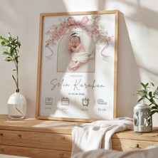 Gralanda Kız Bebek Doğum Panosu, Fotoğraflı Çerçeveli Yenidoğan Hoş Geldin Bebek Anı Tablosu,