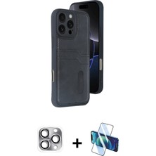 iPhone 16 Pro Max Yörünge Işık Serisi - Siyah 3D Antistatik Cam Ekran Koruyucu + Gri Pers Alüminyum Kamera Lens