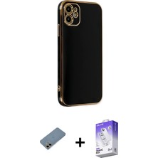 Cepte Toptan iPhone 12 Yankı Serisi - Siyah Bilvis 5in1 3D Magic Cam Ekran Koruyucu + Gold Shine Kamera Lens Koruma Cam