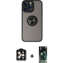 Cepte Toptan iPhone 14 Pro Max Yörünge Çizgi - Siyah 360 Mat Full Body Arka Koruyucu + Turuncu Pvd Metal Kamera Lens