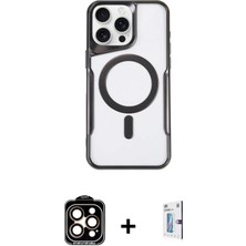 Cepte Toptan iPhone 15 Pro Max Yadigar Klasik Özel Seri - Siyah Bilvis 0.18MM Plus Cam Ekran Koruyucu + Turuncu Pvd Metal Kamera Lens