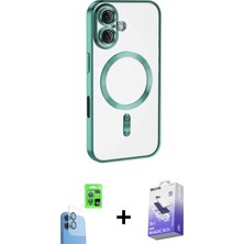 Cepte Toptan iPhone 16 Nova Işık Özel Seri - Siyah Bilvis 5in1 5d Magic Hayalet Cam Ekran Koruyucu + Lacivert Raze Metal Kamera Lens