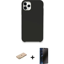 Cepte Toptan iPhone 11 Pro Zirve Modern Özel Seri - Siyah 3D Antistatik Hayalet Cam Ekran Koruyucu + Sarı Renkli Kamera Lens Koruma Cam