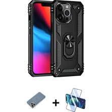 Cepte Toptan iPhone 13 Pro Max Ahenk Klasik Koleksiyonu - Siyah 3D Antistatik Cam Ekran Koruyucu + Mor Metal Kamera Lens Koruma Cam