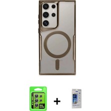 Cepte Toptan Galaxy S24 Ultra Yadigar Klasik Özel Seri - Siyah Durable Full Glue Curved Cam + Gümüş Raze Metal Kamera Lens