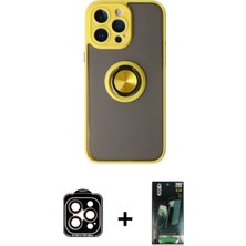 Cepte Toptan iPhone 14 Pro Max Yörünge Çizgi - Siyah 360 Mat Full Body Arka Koruyucu + Turuncu Pvd Metal Kamera Lens