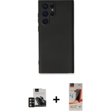 Cepte Toptan Galaxy S23 Ultra Ahenk Serisi - Siyah Autokit 5in1 Fiber Hayalet Cam Ekran Koruyucu + Gold Pvd Metal Kamera Lens