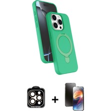 Cepte Toptan iPhone 15 Pro Max Iz Işık Koleksiyonu - Siyah 3D Antistatik Mat Seramik Nano Ekran Koruyucu + Turuncu Pvd Metal Kamera Lens