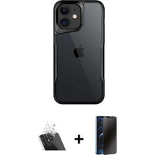 Cepte Toptan iPhone 11 Akış Çizgi Koleksiyonu - Siyah 3D Antistatik Hayalet Cam Ekran Koruyucu + Şeffaf Kamera Lens Koruma Cam